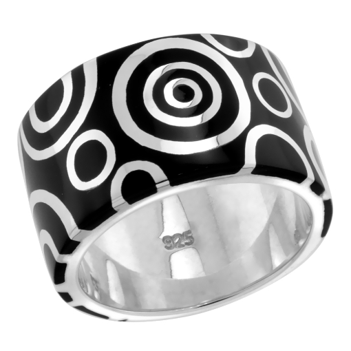 Picture of Sterling Silver High Polished Circles Ring Black Enamel 15/32 inch wide sizes 6 to 10