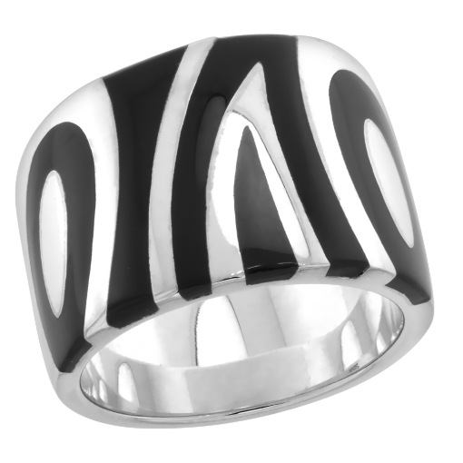 Picture of Sterling Silver High Polished Circles & Lines Ring Black Enamel 5/8 inch wide sizes 6 to 10