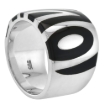 Picture of Sterling Silver High Polished Circles & Lines Ring Black Enamel 5/8 inch wide sizes 6 to 10