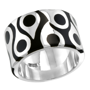 Picture of Sterling Silver High Polished Drops Ring Black Enamel 1/2 inch wide sizes 6 to 10