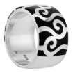 Picture of Sterling Silver High Polished Swirls Ring Black Enamel 15/32 inch wide sizes 6 to 10
