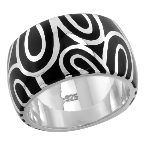 Picture of Sterling Silver High Polished Loops Ring Black Enamel 15/32 inch wide sizes 6 to 10