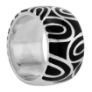 Picture of Sterling Silver High Polished Loops Ring Black Enamel 15/32 inch wide sizes 6 to 10