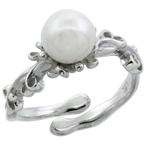 Picture of Sterling silver Pearl Ring for Women Floral Shank Open Bottom 5/16 inch wide sizes 5-10