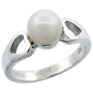 Picture of Sterling silver Pearl Ring for Women Double Heart Cut Out 1/4 inch wide sizes 5-10