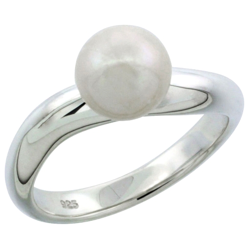 Picture of Sterling silver Pearl Ring for Women Wavy Shank 7.5mm 1/8 inch wide sizes 5-10