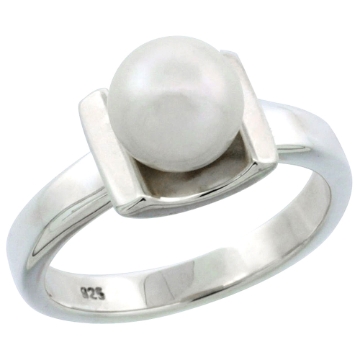 Picture of Sterling silver Pearl Cup Ring for Women 7.5mm 1/8 inch wide sizes 5-10