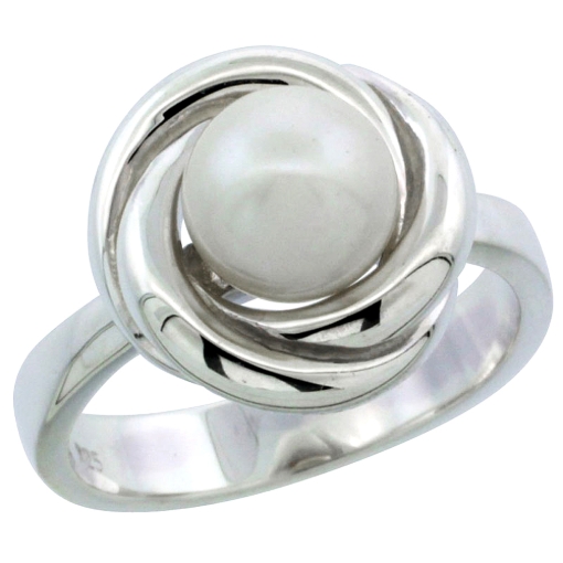 Picture of Sterling silver Pearl Ring for Women Whirl 17/32 inch wide sizes 5-10