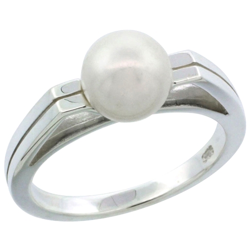 Picture of Sterling silver Pearl Ring for Women Grooved 1/8 inch wide sizes 5-10