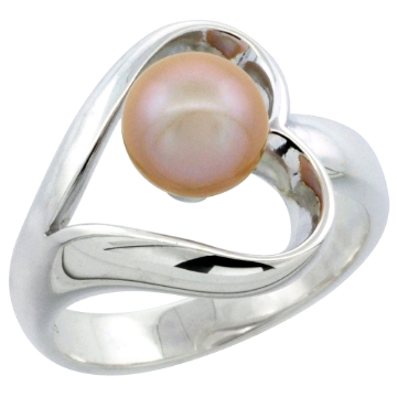 Picture of Sterling silver Pink Pearl Heart Ring for Women 19/32 inch wide sizes 5-10