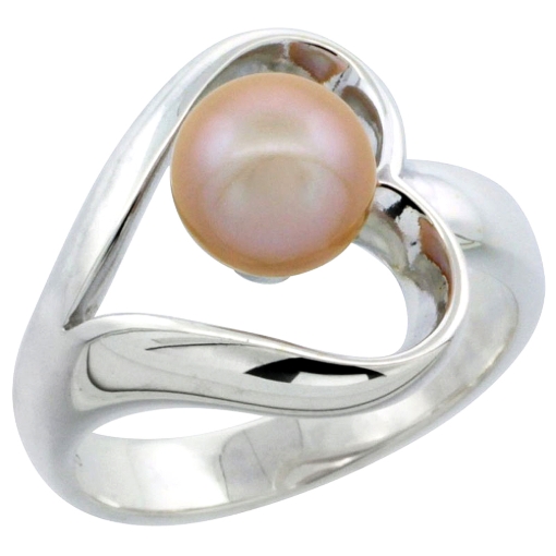 Picture of Sterling silver Pink Pearl Heart Ring for Women 19/32 inch wide sizes 5-10