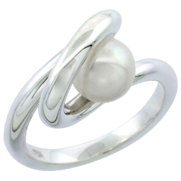 Picture of Sterling silver Pearl Ring for Women Spiral 3/8 inch wide sizes 5-10