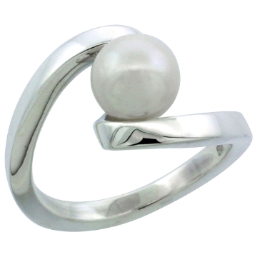 Picture of Sterling silver Pearl Ring for Women Swirl 7/16 inch wide sizes 5-10
