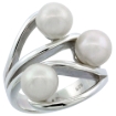 Picture of Sterling Silver Silver Triple Pearl Ring for Women 7/8 inch wide sizes 5-10