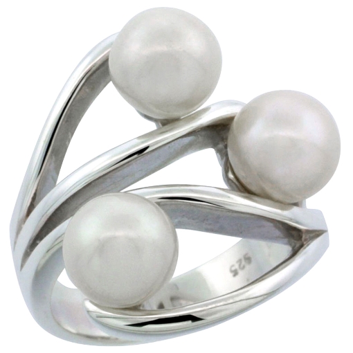 Picture of Sterling Silver Silver Triple Pearl Ring for Women 7/8 inch wide sizes 5-10
