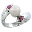 Picture of Sterling silver Bypass Pearl Ring for Women Amethyst Cubic Zirconia Accent 5/8 inch sizes 5- 10