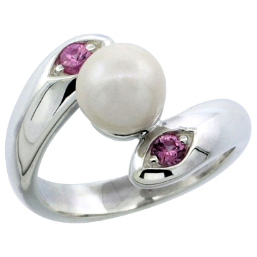 Picture of Sterling silver Bypass Pearl Ring for Women Amethyst Cubic Zirconia Accent 5/8 inch sizes 5- 10