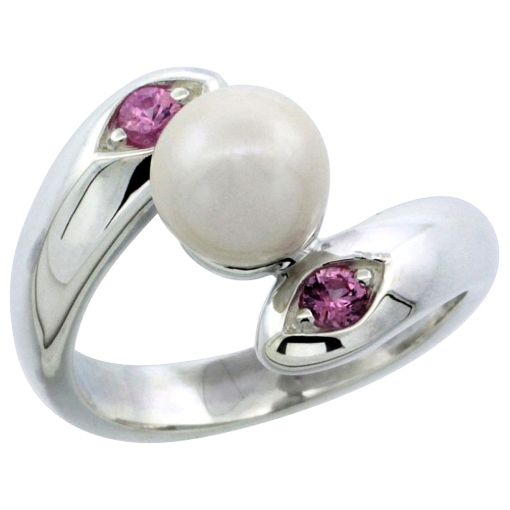 Picture of Sterling silver Bypass Pearl Ring for Women Amethyst Cubic Zirconia Accent 5/8 inch sizes 5- 10