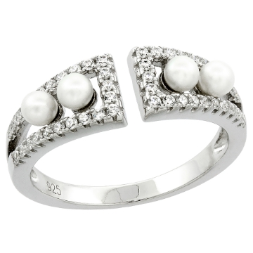 Picture of Sterling Silver 4 Pearl Ring for Women Cubic Zirconia Accent 1/4 inch sizes 6 to 9