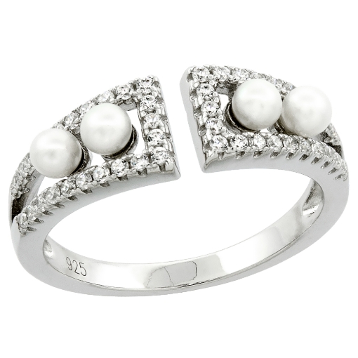 Picture of Sterling Silver 4 Pearl Ring for Women Cubic Zirconia Accent 1/4 inch sizes 6 to 9