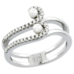 Picture of Sterling Silver 3 Pearl Wave Ring for Women Cubic Zirconia Accent 7/16 inch sizes 6 to 9