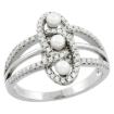 Picture of Sterling Silver 3 Pearl Knot Ring for Women Cubic Zirconia Accent 5/8 inch sizes 6 to 9