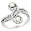 Picture of Sterling Silver 2 Pearl Swirl Ring for Women Cubic Zirconia Accent 3/4 inch sizes 6 to 9