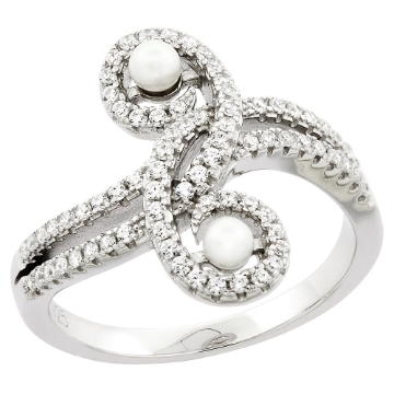 Picture of Sterling Silver 2 Pearl Swirl Ring for Women Cubic Zirconia Accent 3/4 inch sizes 6 to 9