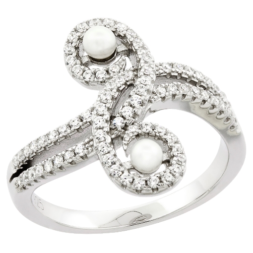 Picture of Sterling Silver 2 Pearl Swirl Ring for Women Cubic Zirconia Accent 3/4 inch sizes 6 to 9