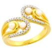 Picture of Sterling Silver Pearl Bypass Ring for Women Cubic Zirconia Accent Gold Plated 1/2 inch sizes 6 to 9
