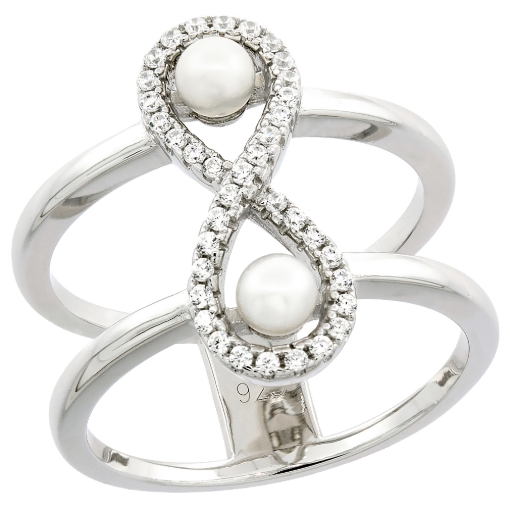 Picture of Sterling Silver 2 Pearl Infinity Ring for Women Cubic Zirconia Accent 3/4 inch sizes 6 to 9