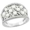 Picture of Sterling Silver Cigar Band Pearl Ring for Women Cubic Zirconia Accent 9/16 inch sizes 6 to 9