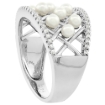 Picture of Sterling Silver Cigar Band Pearl Ring for Women Cubic Zirconia Accent 9/16 inch sizes 6 to 9