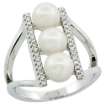 Picture of Sterling Silver 3 Pearl Ring for Women Cubic Zirconia Accent 3/4 inch sizes 6 to 9