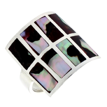 Picture of Sterling Silver Square-shaped Shell Ring, w/Colorful Mother of Pearl Inlay, 7/8" (22 mm) wide