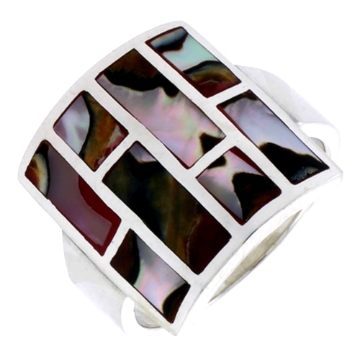 Picture of Sterling Silver Square-shaped Shell Ring, w/Brown & White Mother of Pearl Inlay, 13/16" (21 mm) wide