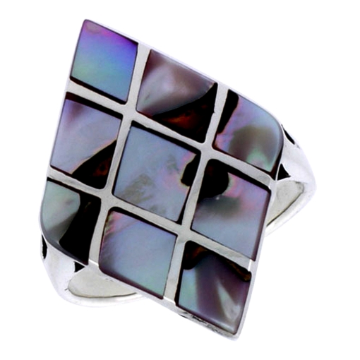 Picture of Sterling Silver Diamond-shaped Shell Ring, w/Colorful Mother of Pearl Inlay, 1 1/8" (29 mm) wide