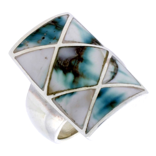 Picture of Sterling Silver Crisscross Rectangular Shell Ring, w/Black & White Mother of Pearl Inlay, 15/16" (24 mm) wide