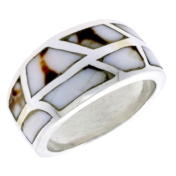 Picture of Sterling Silver Freeform Dome Shell Ring, w/Black & White Mother of Pearl Inlay, 1/2" (13 mm) wide