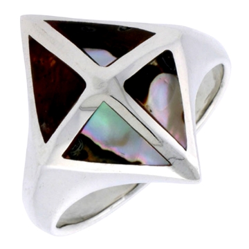 Picture of Sterling Silver Diamond-shaped Shell Ring, w/Brown & White Mother of Pearl Inlay, 7/8" (22 mm) wide