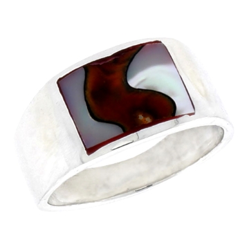 Picture of Sterling Silver Flat Band, w/Colorful Mother of Pearl Inlay, 7/16" (11 mm) wide