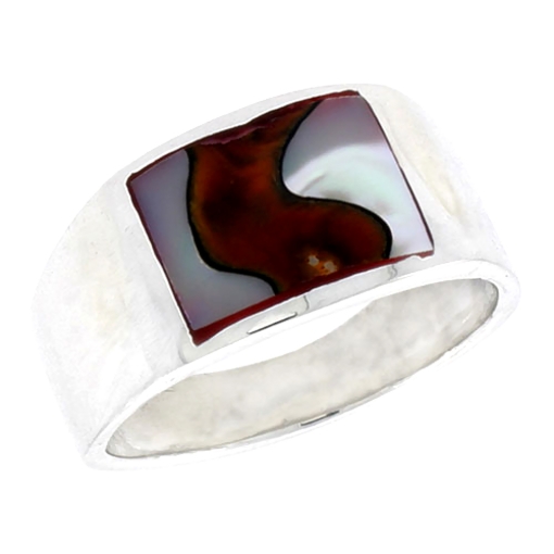 Picture of Sterling Silver Flat Band, w/Colorful Mother of Pearl Inlay, 7/16" (11 mm) wide