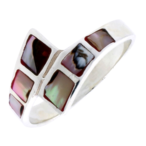 Picture of Sterling Silver Fancy Band, w/Brown & White Mother of Pearl Inlay, 1/2" (12 mm) wide