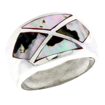 Picture of Sterling Silver Dome Band, w/Colorful Mother of Pearl Inlay, 9/16" (14 mm) wide