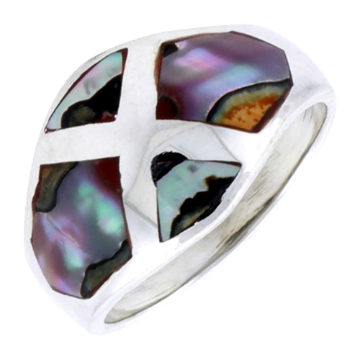 Picture of Sterling Silver Dome Band, w/Colorful Mother of Pearl Inlay, 9/16" (14 mm) wide