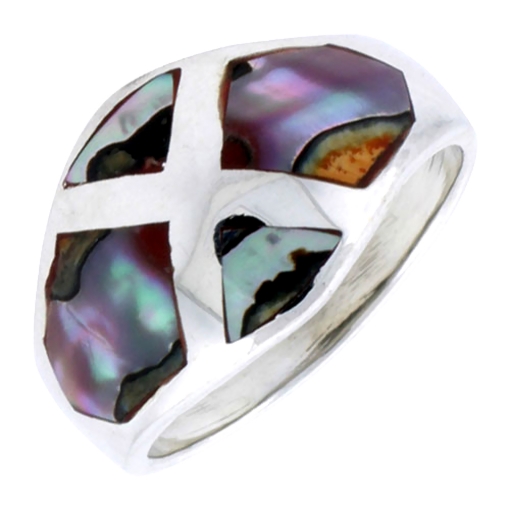 Picture of Sterling Silver Dome Band, w/Colorful Mother of Pearl Inlay, 9/16" (14 mm) wide