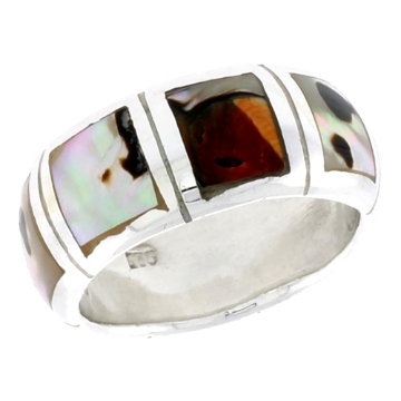 Picture of Sterling Silver Dome Band, w/Colorful Mother of Pearl Inlay, 3/8" (10 mm) wide