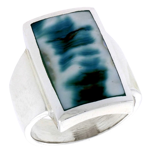 Picture of Sterling Silver Rectangular Shell Ring, w/Blue-Green Mother of Pearl Inlay, 7/8" (22 mm) wide