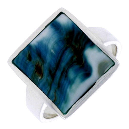 Picture of Sterling Silver Square Shape Shell Ring, w/Blue-Green Mother of Pearl Inlay, 11/16" (17 mm) wide