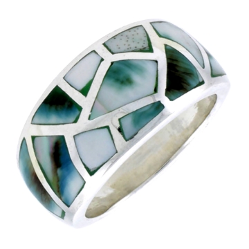 Picture of Sterling Silver Dome Band, w/Blue-Green Mother of Pearl Inlay, 9/16" (14 mm) wide